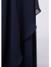 Beaded Halter Neck Navy Blue Chiffon Long Bridesmaid Dress